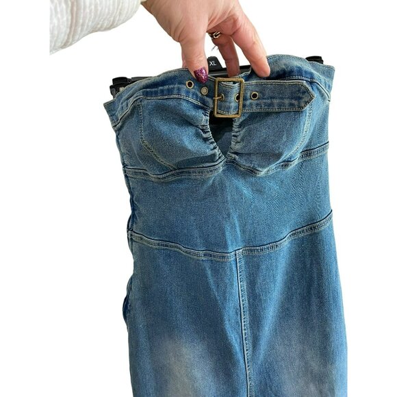 NWT Cider Denim Strapless Cut Out Flared Jumpsuit Size Medium - Picture 8 of 11